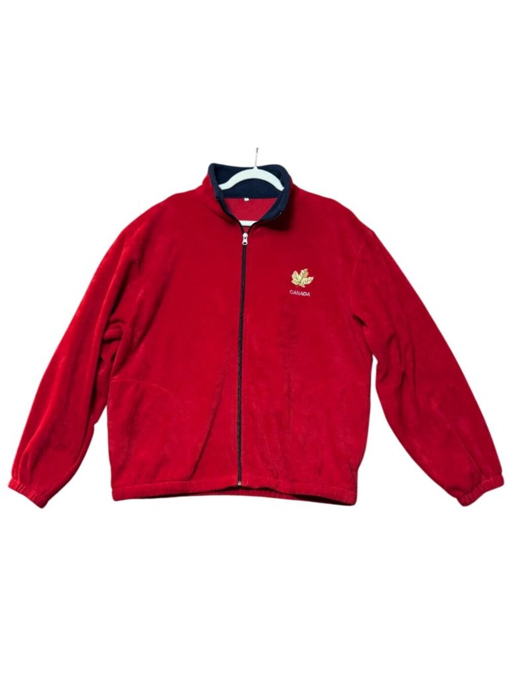 Canada Red Full Zip Fleece Jacket Gold Maple Leaf Embroidered - XL